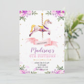Lila Blumenkarussell-Party Einladung (Stehend Vorderseite)