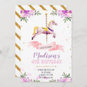 Lila Blumenkarussell-Party Einladung (Vorne/Hinten)