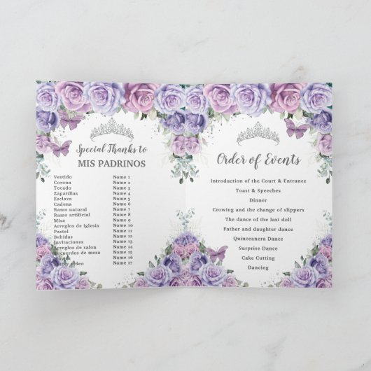 Lila Blumenkatalog Quinceñera Orden der Veranstalt Programm (Innenseite)