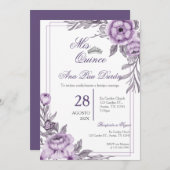 Lila Blumenkatze Einladung (Vorne/Hinten)