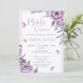 Lila Blumenkatze Einladung Spanisch (Stehend Vorderseite)