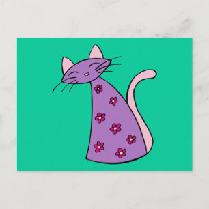 Lila Blumenkatze Postkarte