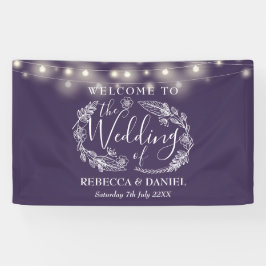 Lila Blumenketten-Lichter Skript Hochzeit Banner