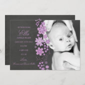 Lila Blumenklatsche Geburtsankündigung Ankündigung (Vorne/Hinten)