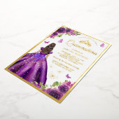 Lila Blumenkleid Butterfly Quinceanera Gold Folieneinladung (Gedreht)