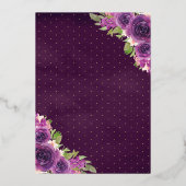 Lila Blumenkleid Butterfly Quinceanera Gold Folieneinladung (Rückseite)