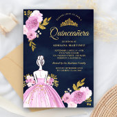 Lila Blumenkleid Navy Blue Gold Quinceanera Einladung
