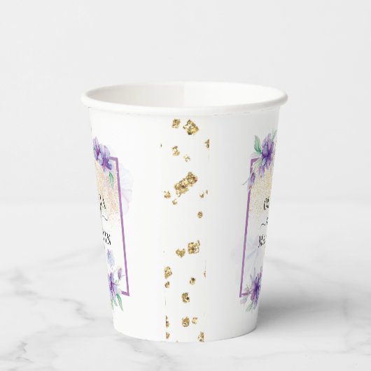 Lila Blumenkochtopf Pappbecher (Links)