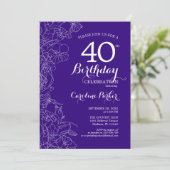 Lila Blumenkohl 40. Geburtstag Party Einladung (Stehend Vorderseite)