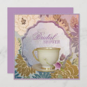 lila Blumenkohl Brautparty Tee Party Einladung (Vorne/Hinten)