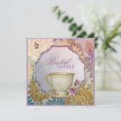 lila Blumenkohl Brautparty Tee Party Einladung (Stehend Vorderseite)