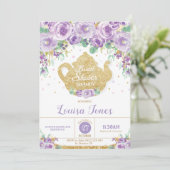 Lila Blumenkohl Brautparty Tee Party Einladung (Stehend Vorderseite)