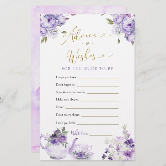 Lila Blumenkohl Brautparty Teeberatung und Wünsche (Vorne/Hinten)