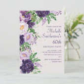 Lila Blumenkohl-Glitzer 60. Geburtstag Einladung (Stehend Vorderseite)