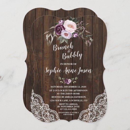 Lila Blumenkohl und Brautparty Einladung (Vorne/Hinten)