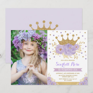 Lila Blumenkönigliche Kronprinzessin Geburtstagspa Einladung