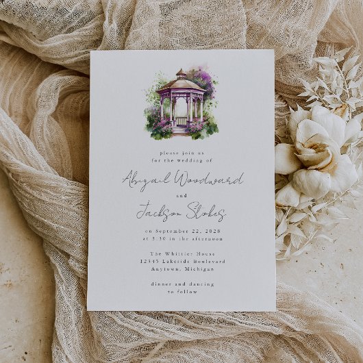 Lila Blumenkorb-Gazebo Einladung zur Hochzeit