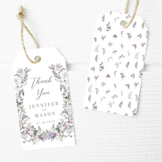 Lila Blumenkranz Hochzeit danke Geschenkanhänger
