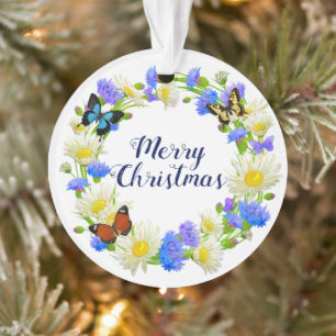 lila Blumenkränz mit Schmetterling Ornament