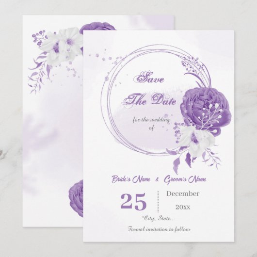lila Blumenkranz Save The Date (Vorne/Hinten)
