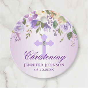 Lila Blumenkreuz Christening Taufe Vielen Dank Geschenkanhänger