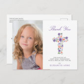 Lila Blumenkreuz Erste Heilige Kommune Vielen Dank Postkarte (Vorne/Hinten)