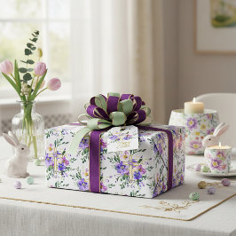 Lila Blumenkreuz Osterfest Geschenkpapier