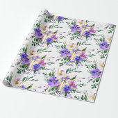 Lila Blumenkreuz Osterfest Geschenkpapier (Ungerollt)