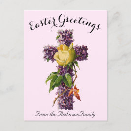 Lila Blumenkreuz Vintag Ostern Religiös Postkarte