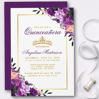 Lila Blumenkrone aus Quinceanera P Einladung