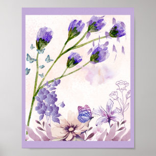Lila Blumenkunstposter Wasserfarben Blumen & Bu Poster