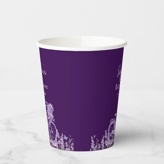 Lila Blumenlavender Bicycle Baby Dusche Pappbecher (Links)