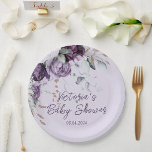 Lila Blumenlavender Elegant Babydusche Pappteller