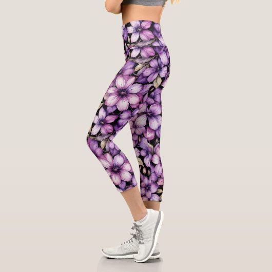 Lila Blumenleggings Capri Leggings (Links)