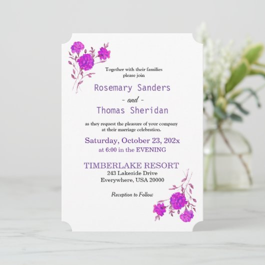 Lila Blumenleidenschaft Einladung (Stehend Vorderseite)