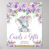 Lila Blumenlephant Babyduschkarten Geschenke Poster (Vorne)