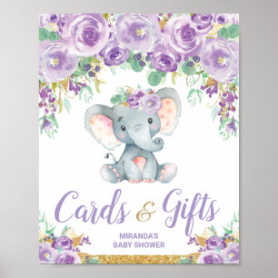 Lila Blumenlephant Babyduschkarten Geschenke Poster