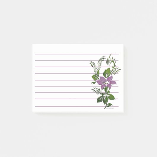 Lila Blumenlinie Post-it Klebezettel (Vorderseite)