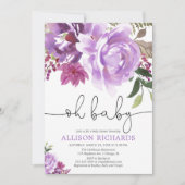 Lila Blumenmädchenbabydusche, Sommerfrühling Einladung (Vorderseite)