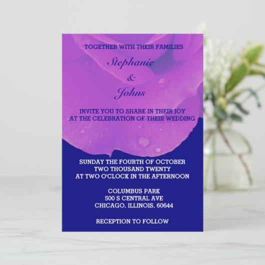 Lila Blumenmarschall Blaue Rose Elegante Niedliche Einladung (Stehend Vorderseite)