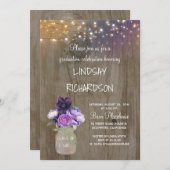 Lila Blumenmason Jar Rustikale Graduierungspartei Einladung (Vorne/Hinten)