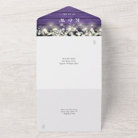 Lila Blumenmason Jars Lights Monogram Wedding All In One Einladung (Außenbereich)