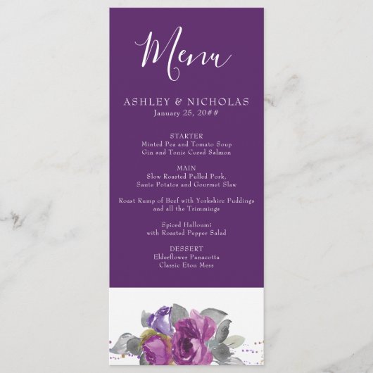 Lila Blumenmenü Menükarte (Vorderseite)