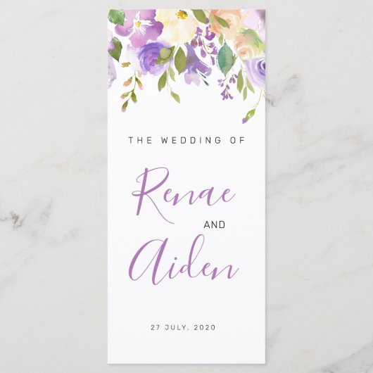 Lila Blumenmenü Menükarte (Rückseite)