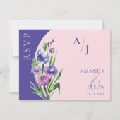 Lila Blumenmonogramm Elegant Blush Pink Hochzeit RSVP Karte (Vorderseite)