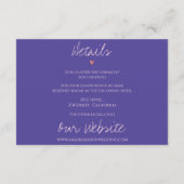 Lila Blumenmonogramm Rosa Hochzeitsdetails Begleitkarte (Rückseite)