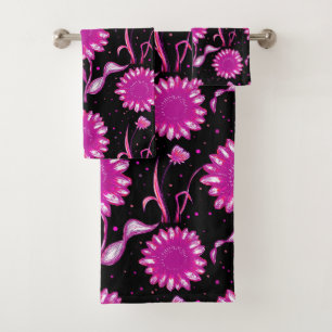 Lila Blumenmotiv Handtuchhandtuch Set