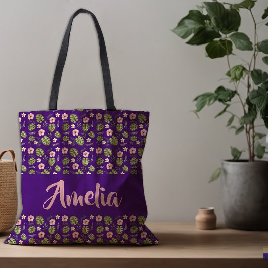 Lila Blumenmotiv-Totbeutel Tasche