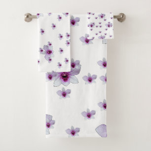 Lila Blumenmuster Badhandtuch Set
