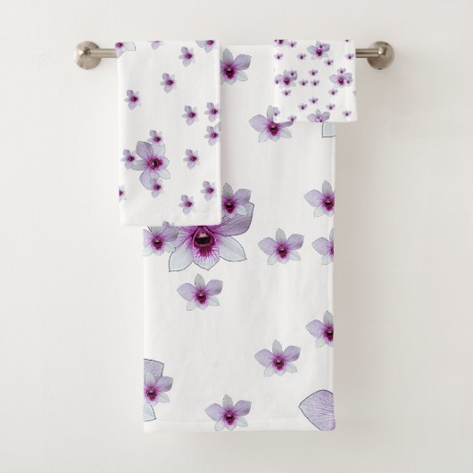 Lila Blumenmuster  Badhandtuch Set (Insitu)